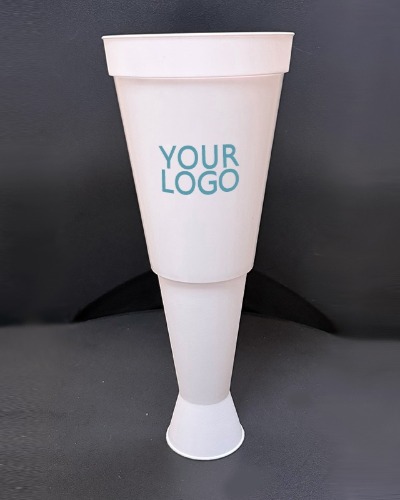 Custom Popcorn Megaphone Cup used for baseball games, basketball events, concerts, cinema promotions, school activities, and brand marketing campaigns. Durable injection-molded cheering cup with custom logo printing available.